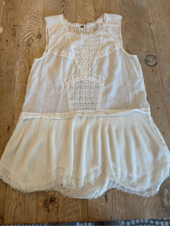 Free People Tops - Free People Cream Crochet-Panel Sleeveless Peplum Top L